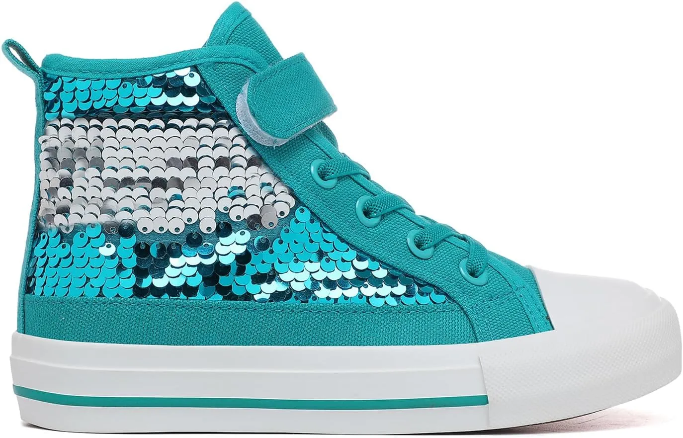 Zoroadke Kids Sparkle Sequins High Top Casual Adjustable Strap Canvas Shoes Girls and Boys Glitter Sneakers