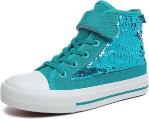 Zoroadke Kids Sparkle Sequins High Top Casual Adjustable Strap Canvas Shoes Girls and Boys Glitter Sneakers