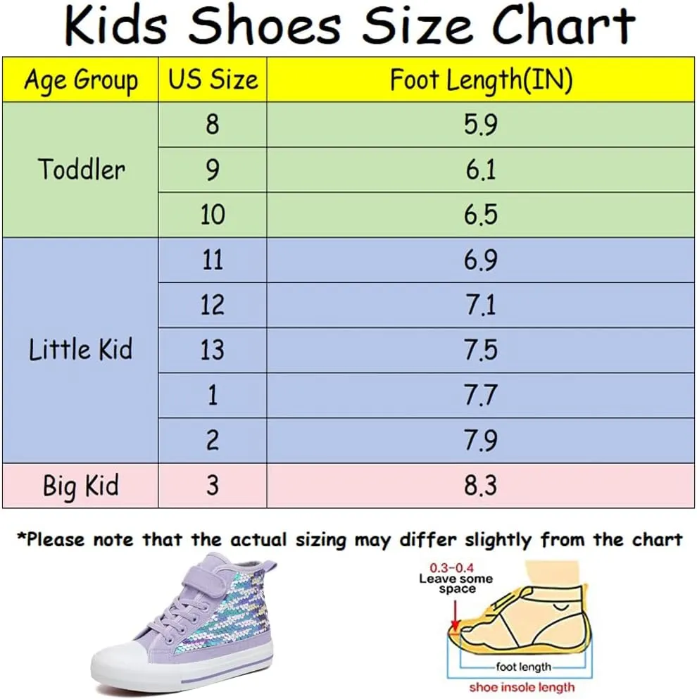 Zoroadke Kids Sparkle Sequins High Top Casual Adjustable Strap Canvas Shoes Girls and Boys Glitter Sneakers