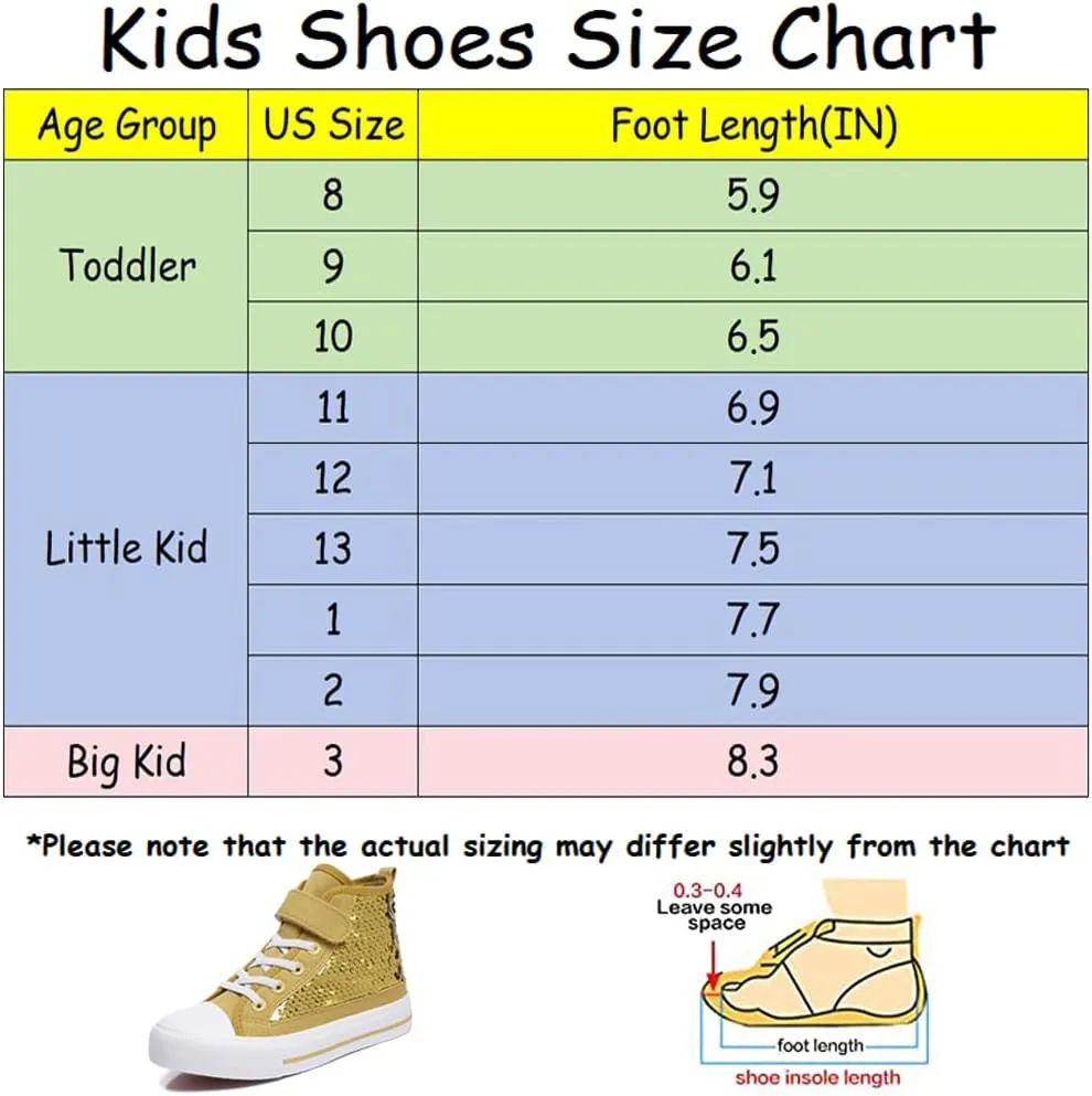 Zoroadke Kids Sparkle Sequins High Top Casual Adjustable Strap Canvas Shoes Girls and Boys Glitter Sneakers