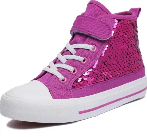 Zoroadke Kids Sparkle Sequins High Top Casual Adjustable Strap Canvas Shoes Girls and Boys Glitter Sneakers
