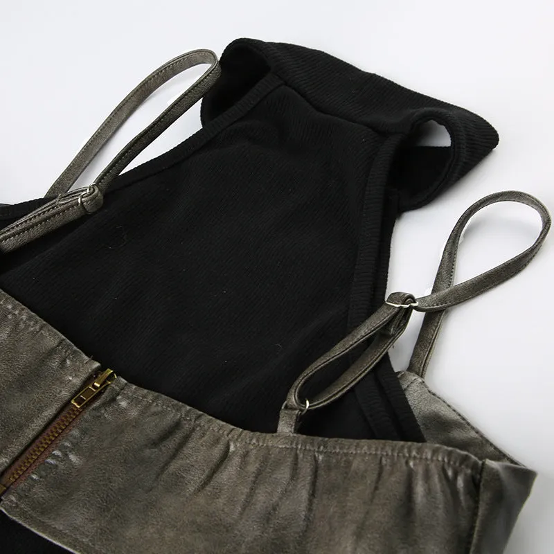Zwoyren Faux Leather Patchwork Tank Top