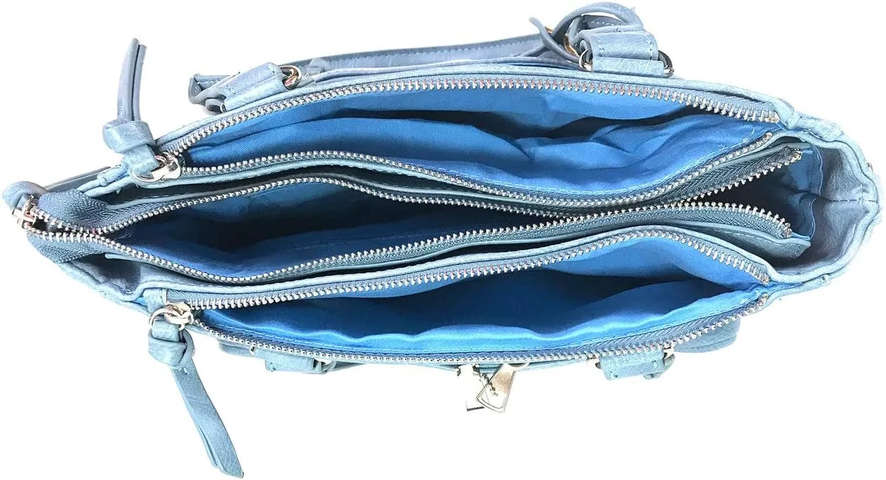 Zzfab Medium CCW Bag Multi-Zippers Fashion Faux Leather Concealed Carry Purse