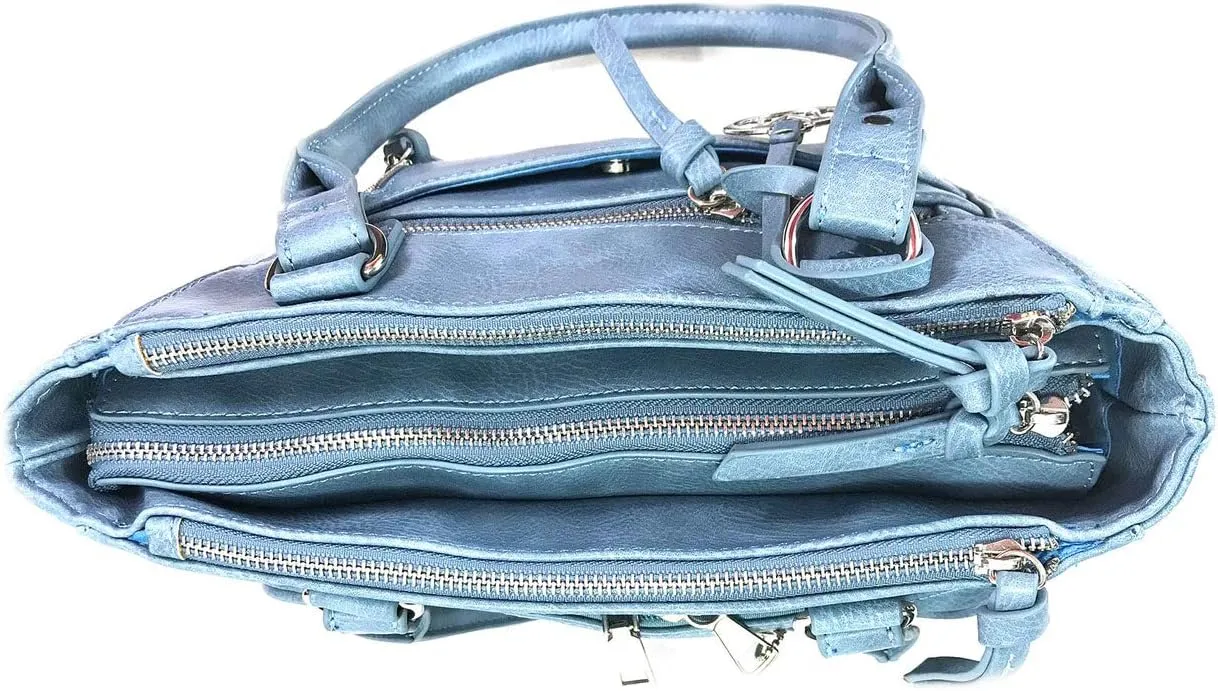 Zzfab Medium CCW Bag Multi-Zippers Fashion Faux Leather Concealed Carry Purse