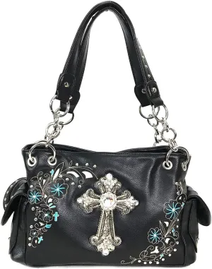 Zzfab Rhinestone Cross Embroidered Floral Western Handbag